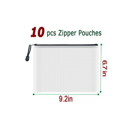 AUSTARK 10 Pcs Zipper File Bags, Waterproof Plastic Mesh Pouch for Office School, Board Game Storage Bags (A5 Size 9.2''x6.7'', White and Black)