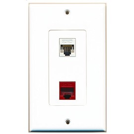 RiteAV 1 Port Cat5e Ethernet White 1 Port Cat5e Ethernet Red Wall Plate Oversized Jumbo MIDI