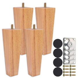 Jetcloud Height Sofa Legs,4PCS Wooden Furniture Legs,Square Tapered Solid Replacement Furniture Armchair Cabinet Feet Legs Straight Wood Color for Ottoman Couch Dresser (15CM)