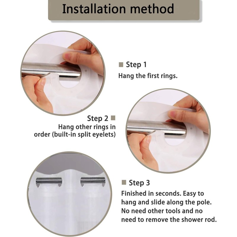 No Hooks Needed Waterproof Shower Curtain Liner PEVA 72" x