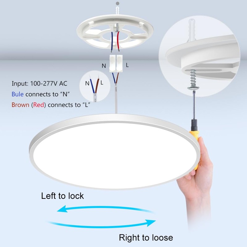 24W LED Flush Mount Ceiling Light Fixture, 6500K Daylight White,