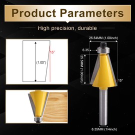 KATUR 15 Degree Chamfer and Bevel Edging Router Bit, Carbide Tipped Chamfer Router Bit with 1/4 Inch Shank, Woodworking Milling Cutter (1/4" Shank 15 Degree)