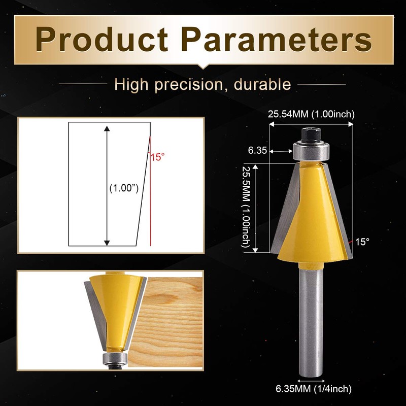 KATUR 15 Degree Chamfer and Bevel Edging Router Bit, Carbide