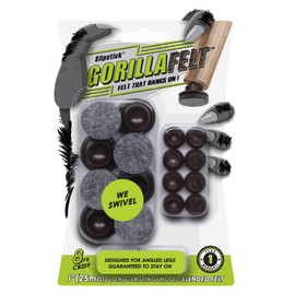 GorillaFelt CB259 Swivel Glide Felt Floor Protectors (8 Chair Protectors) Screw On Felt Furniture Sliders for Angled Chair Legs, 1 Inch Round Glides