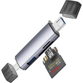 IEOVIEE Lector de Tarjetas SD/Micro SD, USB C Dual Connector Adaptador Tarjetas de Memoria, Soporta USB 3.0/ SD/SDXC/Micro SD/Micro SDXC/MMC/RS-MMC, Compatible con MacBook Pro, etc