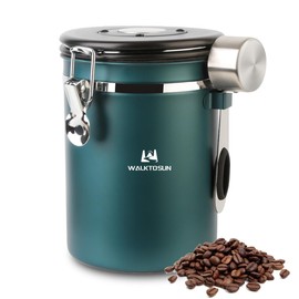 Walktosun Coffee Canister Airtight Storage Container Stainless Steel Air Tight Coffee Jar with Scoop, Date Tracker CO2 Release Valve for Dry Food, Beans, Ground, Tea, Flour, Cereal and Sugar (Green)