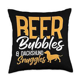 Dog Cloths Puppy Doggie Pet Animal Lover Gifts Beer Bubbles Dachshund Snuggles Dog Doxie Puppy Doggie Lover Throw Pillow, 18x18, Multicolor