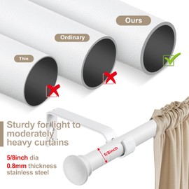 White Curtain Rods for Windows 28 to 50 Inch - 5/8” Heavy Duty Curtain Rods Set,Decorative Cafe Drapery Rods with Brackets - Matte Rustic