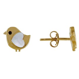 LES POULETTES JEWELS - Gold Plated Earrings Little Bird and Resin Heart