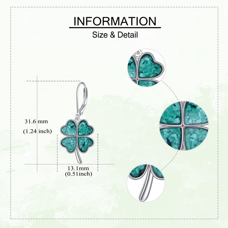 ONEFINITY Four Leaf Clover Earrings 925 Sterling Silver Turquoise Clover