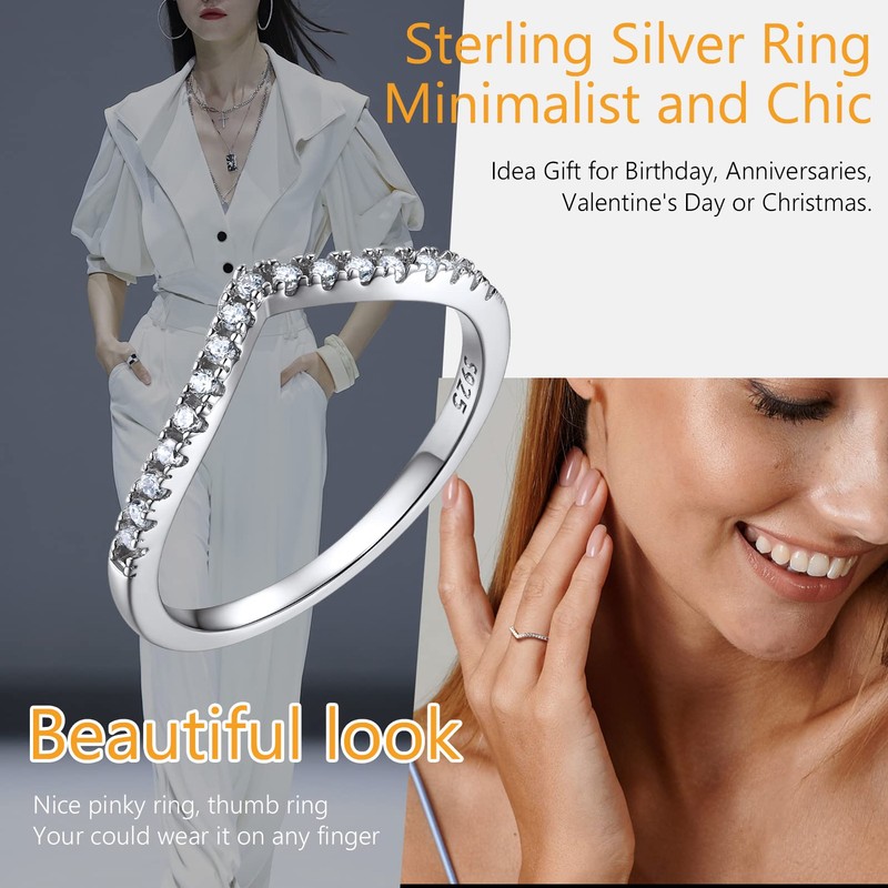 Prosilver 925 Sterling Silver Simple Rings for Women Wishbone Eternity