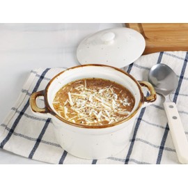 ONEMORE Ramekins with Lids, 12 oz Ceramic Small Casserole Dish with Handles & Brown Rim for Baking Soup, Speckled Oven Safe Mini Dutch Oven Rustic Cocotte Set of 4 for Individual Serving, Creamy White
