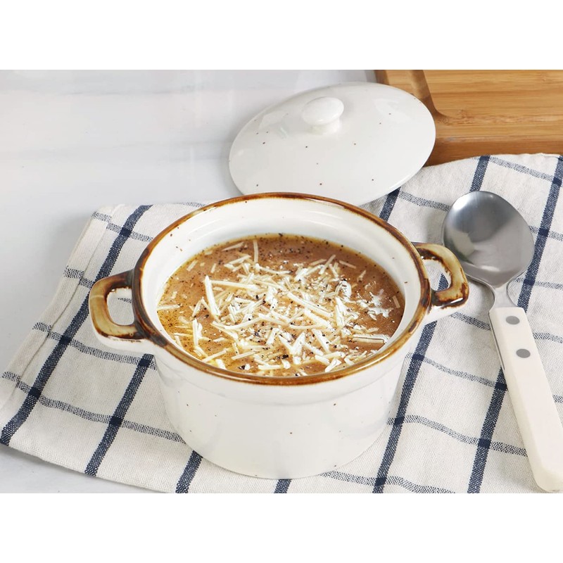 ONEMORE Ramekins with Lids, 12 oz Ceramic Small Casserole Dish