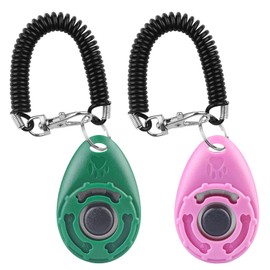 Diyife Dog Clicker with Elastic Wrist Strap, Training Clicker with Large Button, Dog Training and Dog Training for Dogs, Cats, Horses (Pack of 2, Green + Pink)