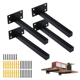 Pack of 4 Wall Brackets Shelf Support, Shelf Bracket Floating Heavy Duty Support Wall Shelf Goods Holder Shelf Holder for Wall Console Black Made of Stainless Steel 30 kg Load Capacity (20 cm / 8