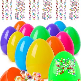 KSVFTB 2.4” Fillable Easter Eggs, 24 Pcs Easter Eggs with 6 Gem Stickers, DIY Easter Eggs Decorating Kit Empty Plastic Easter Eggs - Easter Egg Hunts 6 Bright Colours - Easter Basket Stuffers Fillers