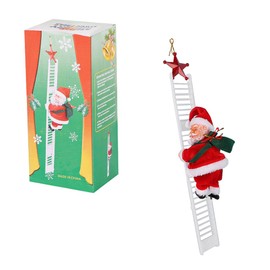 ITODA Electric Climbing Santa Claus Ladder with Bag, Climbs Up and Down Musical Plush Hanging Tree Ornaments Xmas Birthday Holiday Home Decorations