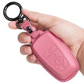 Tukellen for Ford Leather Key Fob Cover with Keychain Compatible with Ford Explorer Mustang Fusion Escape F150 F250 F350 F450 F550 Edge-Pink