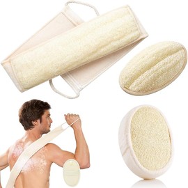 Exfoliante Esponja de Lufa, 3 Piezas de Esponja para Baño con Estropajo Exfoliante de Espalda para Ducha y 2 Esponjas Lufa Baño Suave, Lavado Largo y Profundo para La Espalda, para Hombres y Mujeres
