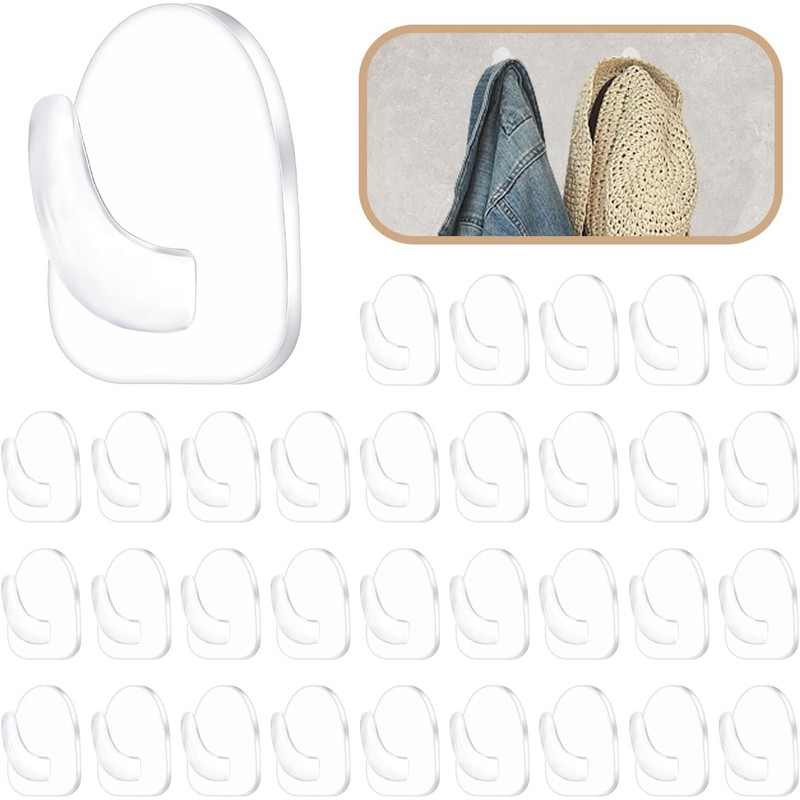 20 Pcs Clear Adhesive Wall Hooks for Hanging, Small Plastic