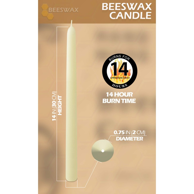 Hyoola 14" Beeswax Taper Candles - 14 Hour Burn Time