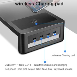EAXBUX Dual Monitor Stand with Wireless Charging and 4 USB 3.0 Ports, Steel Monitor Stands for 2 Monitors, Metal Computer Stand Riser for Desk, Office, Laptop, PC up to 32 Inches (Black)