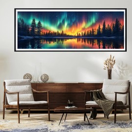 Ginfonr DIY Large Diamond Art Kits for Adults, Aurora Diamond Painting for Adults, Diamond Decor Landscape Full Drill, Diamonds Craft Embroidery Rhinestone for Home Wall Decor 31.5 x 11.81 inch