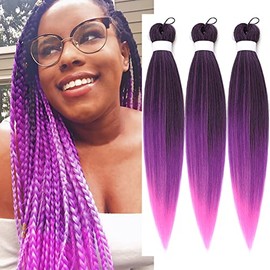 Ombre Purple Braiding Hair Pre Stretched Kanekalon Box Braiding Hair 26 Inch (Pack of 3)
