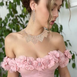 EVER FAITH Rhinestone Tassel Jewellery Set, Sparkling Crystal Fringe Chain Tassel Choker Necklace Chandelier Earrings Set, Crystal, Rhinestone