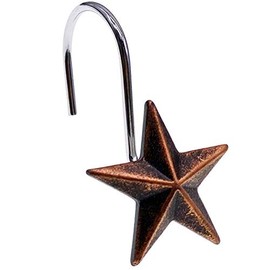 CHICTIE Star Shower Curtain Hooks Rings, Set of 12 Retro Bronze Decorative Shower Hooks,Stainless Steel Rustproof Shower Rings for Bathroom(Stereoscopic Brown Star)