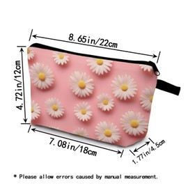 YULUENZE Pink Daisy Makeup Bag Cute Small Organizer Bag with Zipper Pink Daisy Cosmetic Bag Aesthetic Birthday Present for Women Sisters Friends