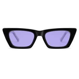 SOJOS Trendy Rectangle Polarized Sunglasses for Women Men Retro Narrow Cateye Sunnies SJ2354, Black/Purple Tint