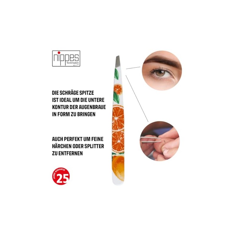 Nippes Orange Citrus Cosmetic Tweezers, Bevelled Tip, Stainless Steel, 9cm,