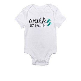 TeeNow - Boys/Girls For Christ (Multiple Designs) - Christian Bible - Baby Infant Onesie/Bodysuit (0-3 Months, White - Walk By Faith)