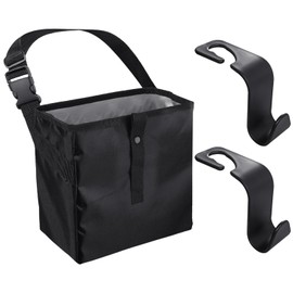VBRHFRIF 1 Piece Car Garbage Bag And 2 Pieces Car Hooks, Multifunctional Car Garbage Bag, Portable Car Trash Can, Foldable Trash Can, Car Essentials, Car Storage Bag