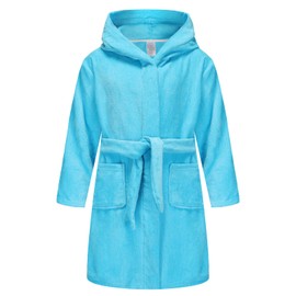 Fraprasty Boys Girls Hooded Robe Soft Touch Robe Kids Terry Cloth Cotton Spa Bathrobe Sleepwear Baby Blue 6-8 Years