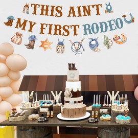Sursurprise Western 2nd Birthday Party Decorations, This Ain't My First Rodeo Banner Blue Brown, Cowboy Mexican Two Birthday Party Supplies
