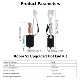 Kobra S1 Ceramic Hotend with 0.4mm Hardened Steel Nozzle 3D Printer Kobra S1 Combo/Kobra S1 Pro ACE Extruder Print Head Kit with Heater Cartridge 200K Thermistor Heater Block Silicone Sock