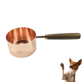 DEEUCHIS 1 Cup Stainless Steel Dog Cat Food Measuring Scoop for Dry and Wet Food, Accurate Measurement for Rice, Flour, Grain (Long Handle Rose Gold)