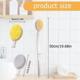 3-in-1 Rückenbürste, Duschbürste mit Langem Griff, Lotion Applikator für Dusche, Faltbarer Langem Griff Rückenbürste, Abnehmbarer Duschbürste mit Schwamm, Nylonborsten und Bimskopf