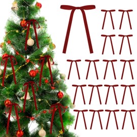 PLLCJB 24pcs Burgundy Velvet Bows for Christmas Tree Vintage Bow Tie Ribbon Twist Tie Bows for Door Garland Wreath Crafts Gift Decor Home Outdoor Indoor