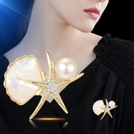 UNVAK Starfish Brooches Pearl Rhinestone Starfish Brooch Pin Ocean Jewelry Gift for Women Girls
