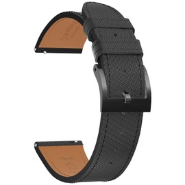 JWNSPA Top Grain Leather Watch Band - Quick Release Brushed Buckle Replacement Strap for Men - Choice of Width -18mm 19mm 20mm 21mm 22mm 23mm 24mm (22mm, Black & Black Buckle)