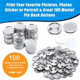 300 Pieces Blank Button Making Supplies Round Badge Button Parts Metal Button Pin Badge Kit for Button Maker Machine, Including Metal Shells Back Cover and Clear Film (,)