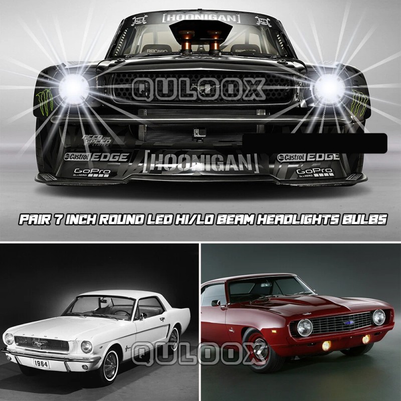 QULOOX 2PCS DOT 7" Inch Round LED Headlights H4 DRL