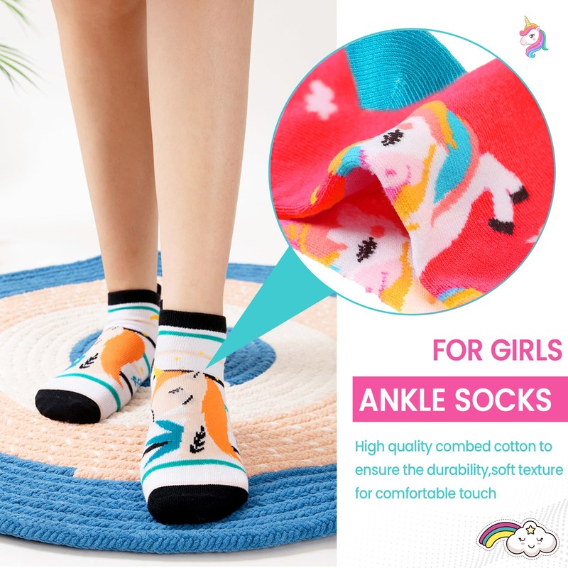 WEVIAS Kids Girls Socks Unicorn Ankle Funny Cartoon Low Cut