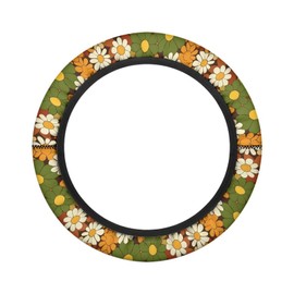 Oramclsy Hippie Flower Golf Cart Steering Wheel Cover for Men and Women,14 Inch Odorless Wheel Protector,Golf Cart Accessories Universal for EZGO TXT
