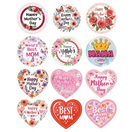 Hoblynth 48PCS Happy Mother's Day Stickers 1.5" Floral Mothers Day Gift Tags Stickers Best Mom Labels Present Sticker for Envelope Seal Cards Boxes Gift Wrap Mothers Day Party Favors Decorations