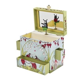 Enchantmints Lady Bugs Musical Jewelry Box Lady Bug Spins to Music With Pullout Drawers Treasure Storage