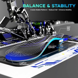 Carbon Fiber Sport Insoles with Arch Support - Welnove Shock Absorbing Performance Insoles for Active Sport - Energy Return,Increased Performance and Injury Protection-L:7-8